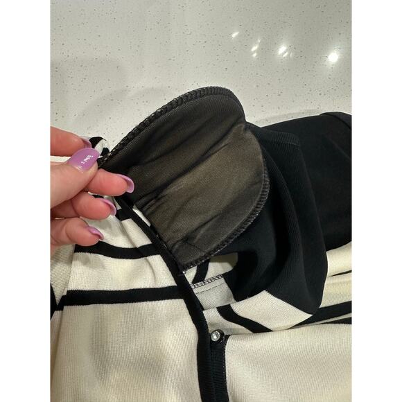 Misook Cardigan Black Ivory stripe Rhinestone Button Classy Chic Feminine S - Picture 8 of 12